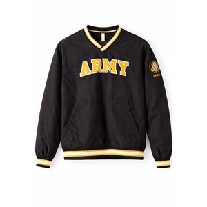 US Army Pullover Jacket Mens Large Black Gold Windbreaker Military Patch